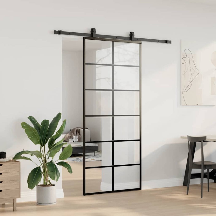 Schuifdeur met beslagset 90x205 cm ESG glas zwart