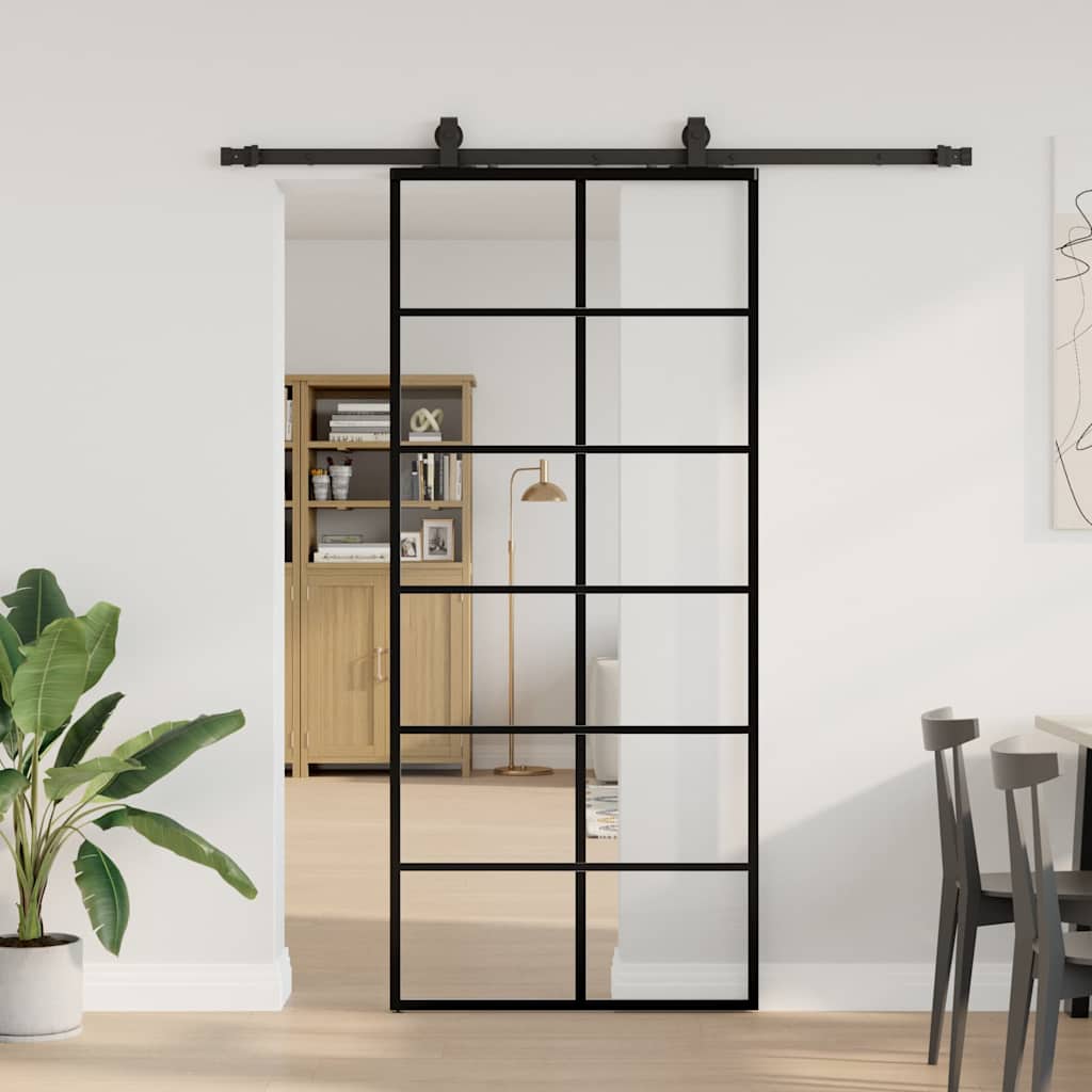 Schuifdeur met beslagset 90x205 cm ESG glas zwart