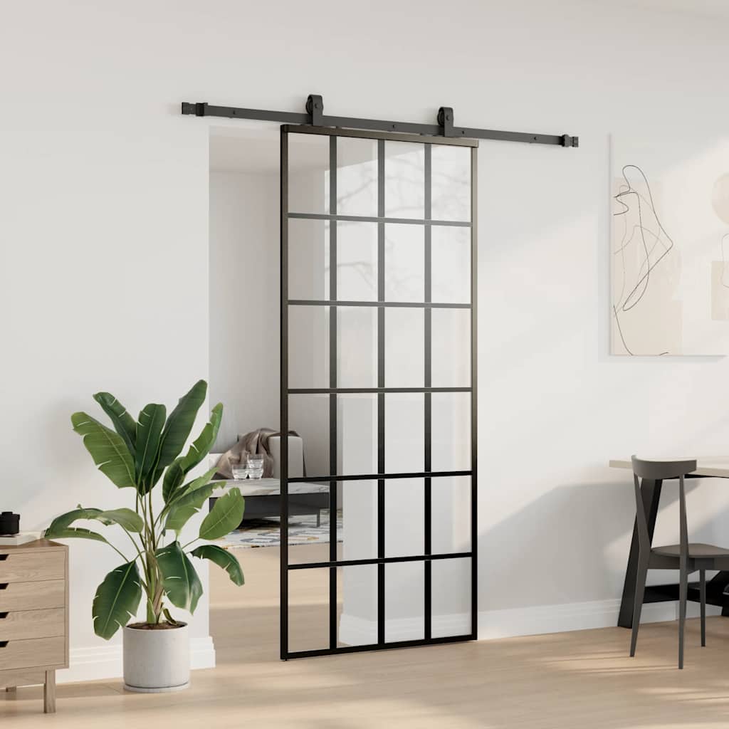 Schuifdeur met beslagset 90x205 cm ESG glas zwart