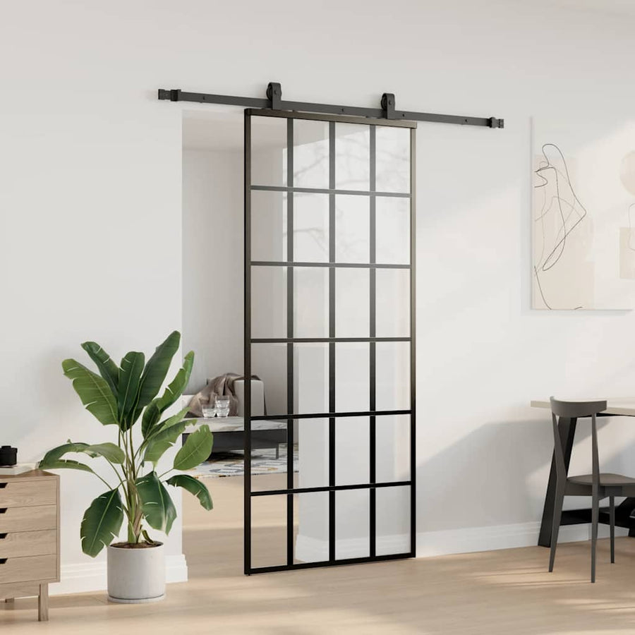 Schuifdeur met beslagset 90x205 cm ESG glas zwart