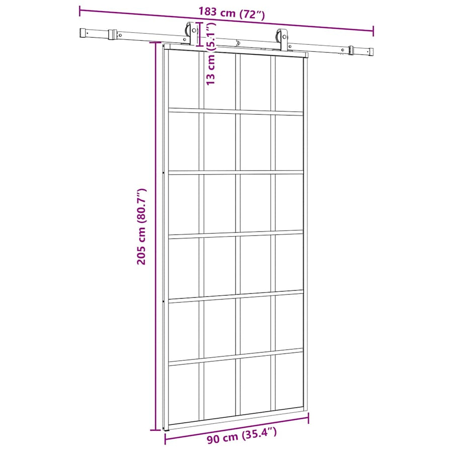 Schuifdeur met beslagset 90x205 cm ESG glas zwart
