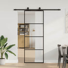 Schuifdeur 76x205 cm ESG glas zwart met beslagset