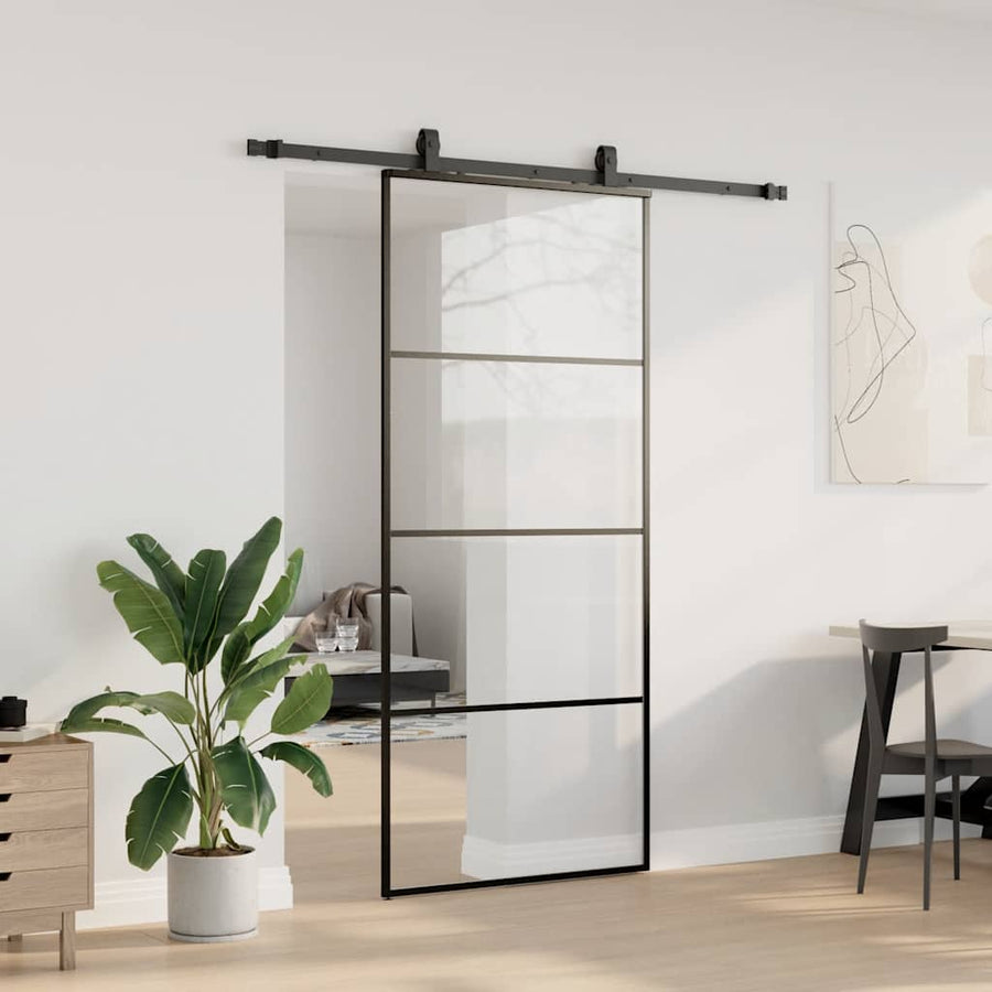 Schuifdeur met beslagset 90x205 cm ESG glas zwart