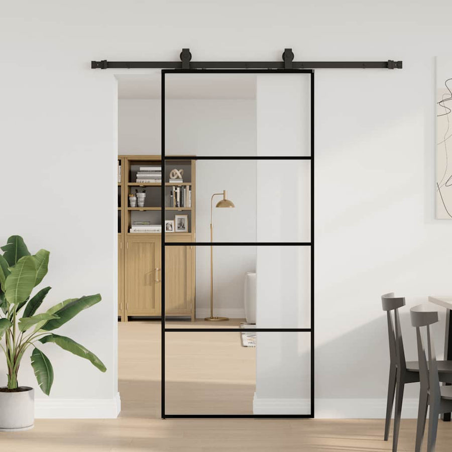 Schuifdeur met beslagset 90x205 cm ESG glas zwart