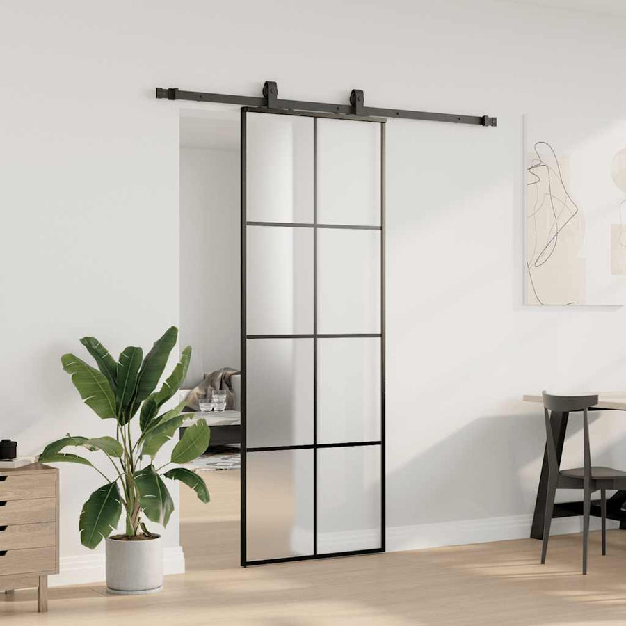 Schuifdeur met beslagset 76x205 cm ESG glas zwart