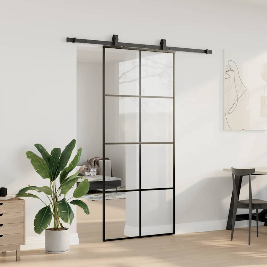 Schuifdeur met beslagset 90x205 cm ESG glas zwart
