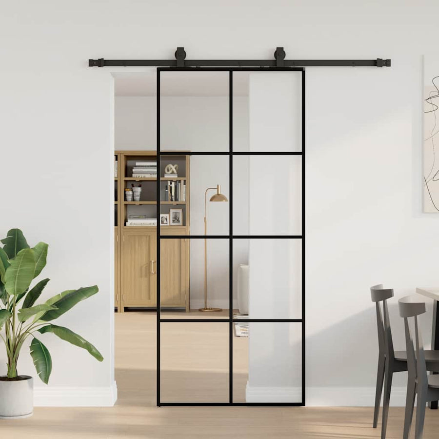 Schuifdeur met beslagset 90x205 cm ESG glas zwart