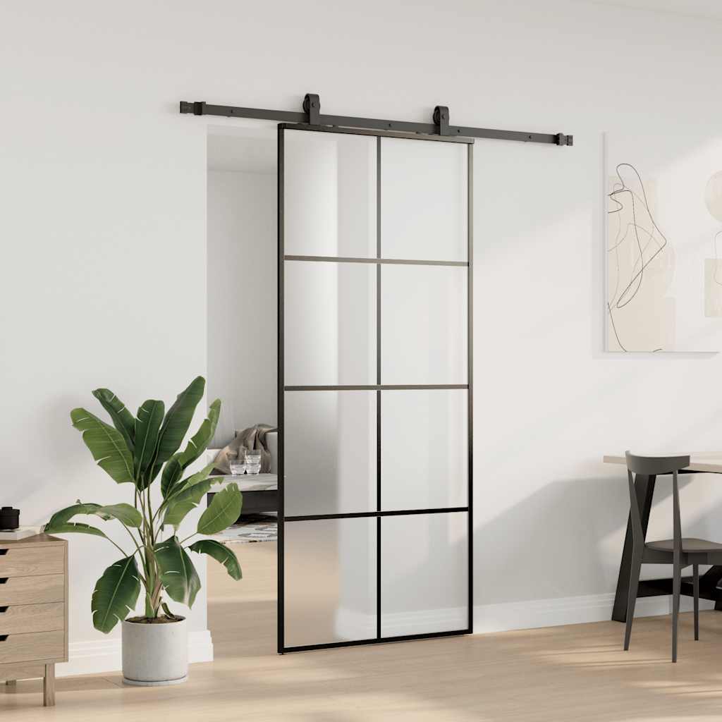 Schuifdeur met beslagset 90x205 cm ESG glas zwart