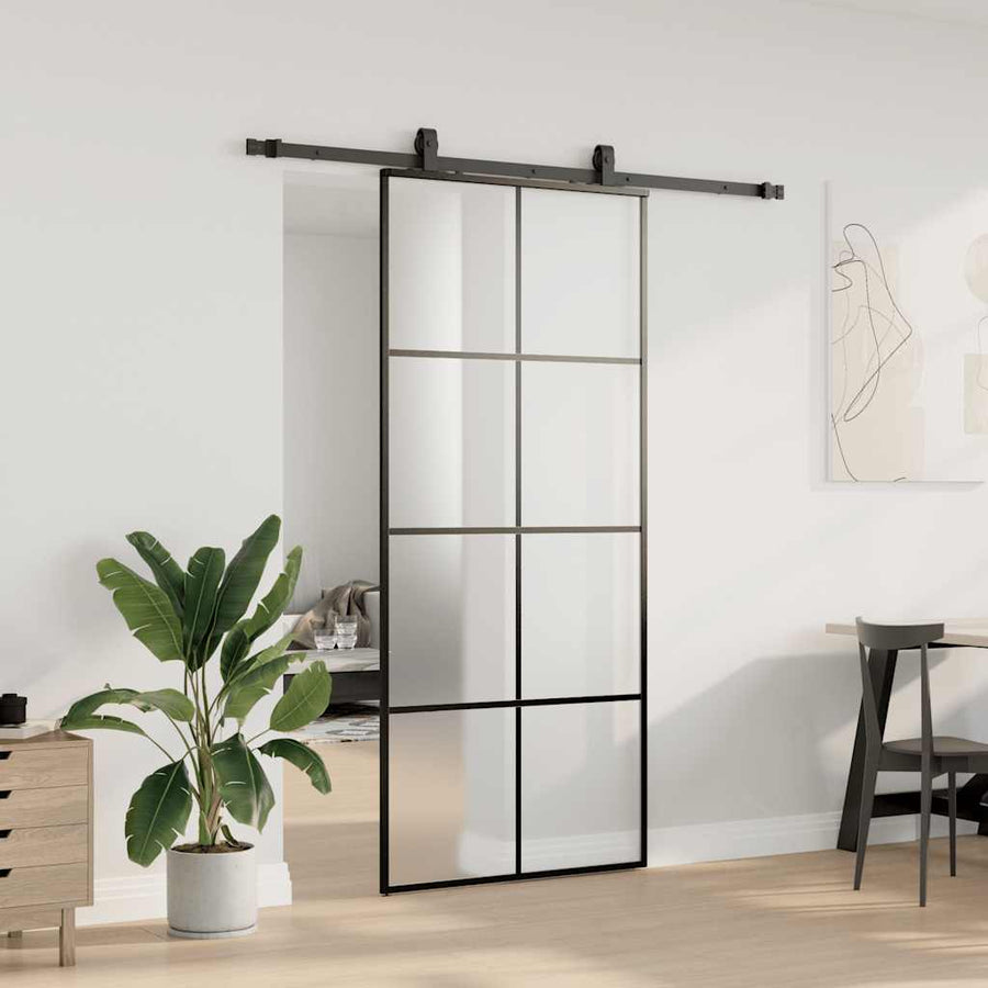 Schuifdeur met beslagset 90x205 cm ESG glas zwart