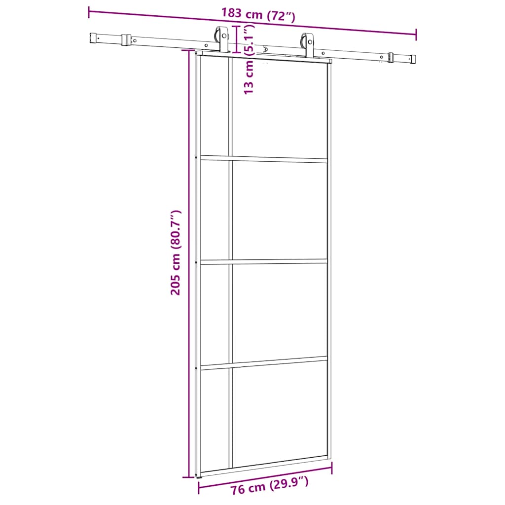 Schuifdeur met beslagset 76x205 cm ESG glas zwart