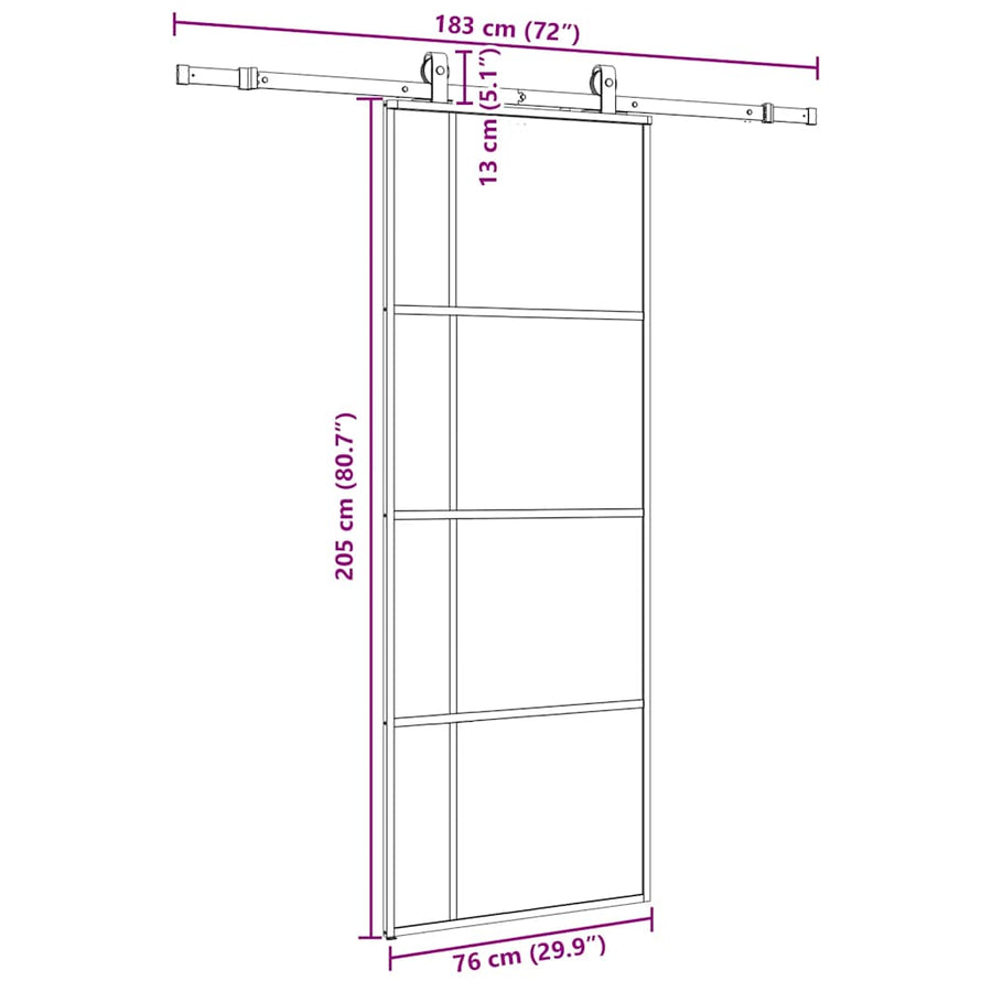 Schuifdeur met beslagset 76x205 cm ESG glas zwart
