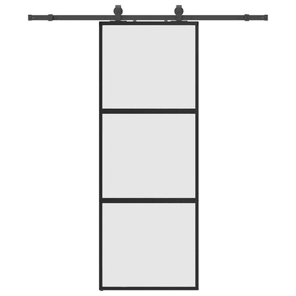 Schuifdeur met beslagset 76x205 cm gehard glas zwart