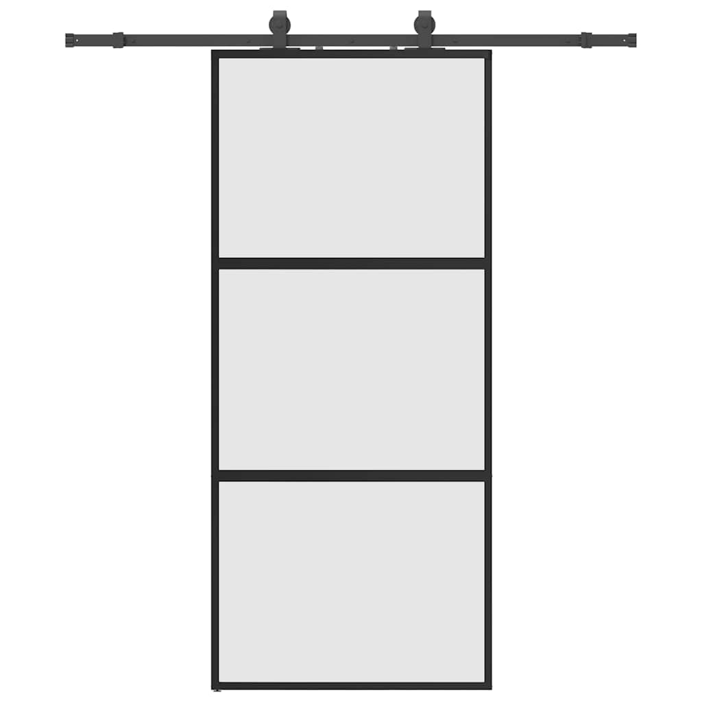 Schuifdeur met beslagset 90x205 cm gehard glas zwart