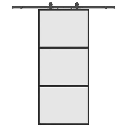 Schuifdeur met beslagset 90x205 cm gehard glas zwart