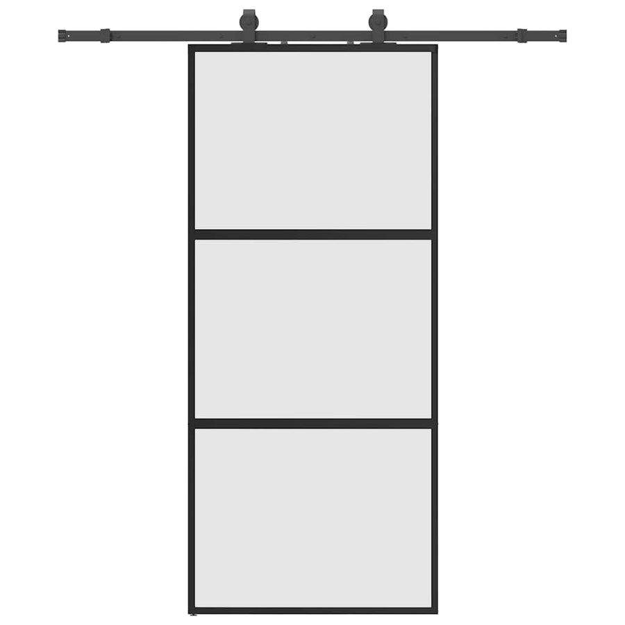 Schuifdeur met beslagset 90x205 cm gehard glas zwart