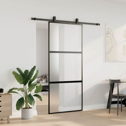 Schuifdeur met beslagset 90x205 cm gehard glas zwart