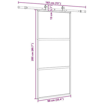 Schuifdeur met beslagset 90x205 cm gehard glas zwart