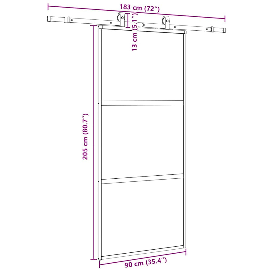 Schuifdeur met beslagset 90x205 cm gehard glas zwart
