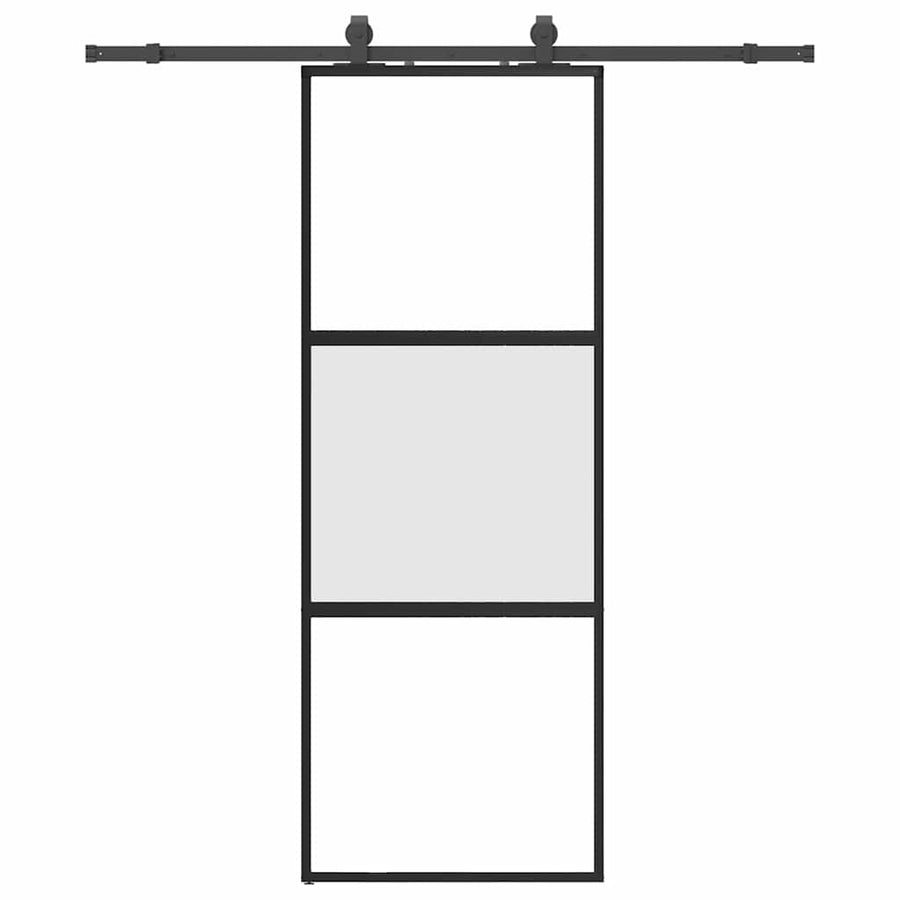 Schuifdeur met beslagset 76x205 cm gehard glas zwart
