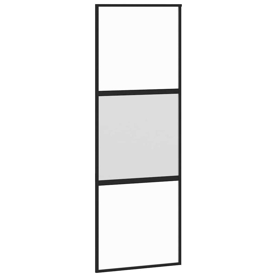 Schuifdeur met beslagset 76x205 cm gehard glas zwart