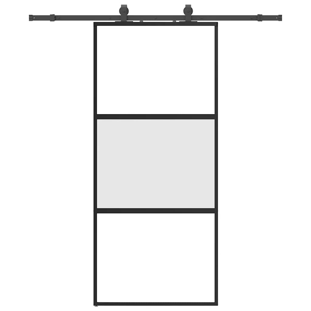 Schuifdeur met beslagset 90x205 cm gehard glas zwart