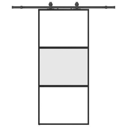 Schuifdeur met beslagset 90x205 cm gehard glas zwart
