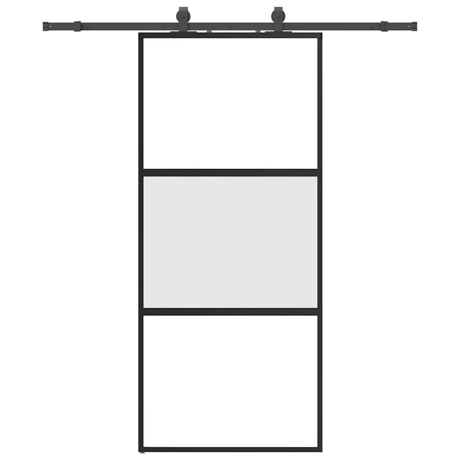 Schuifdeur met beslagset 90x205 cm gehard glas zwart
