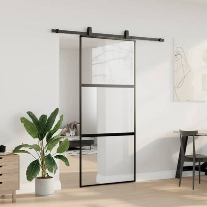 Schuifdeur met beslagset 90x205 cm gehard glas zwart