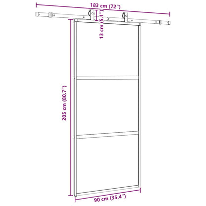 Schuifdeur met beslagset 90x205 cm gehard glas zwart
