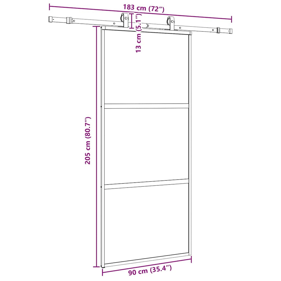 Schuifdeur met beslagset 90x205 cm gehard glas zwart