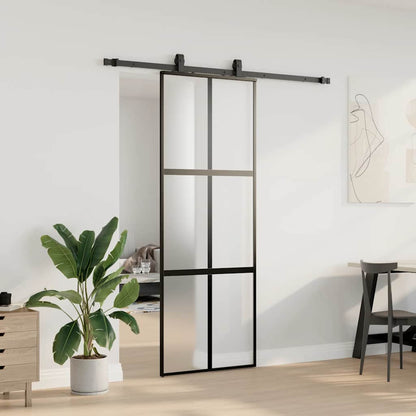 Schuifdeur met beslagset 76x205 cm gehard glas zwart
