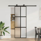 Sliding door with hardware set 76x205 cm tempered glass black