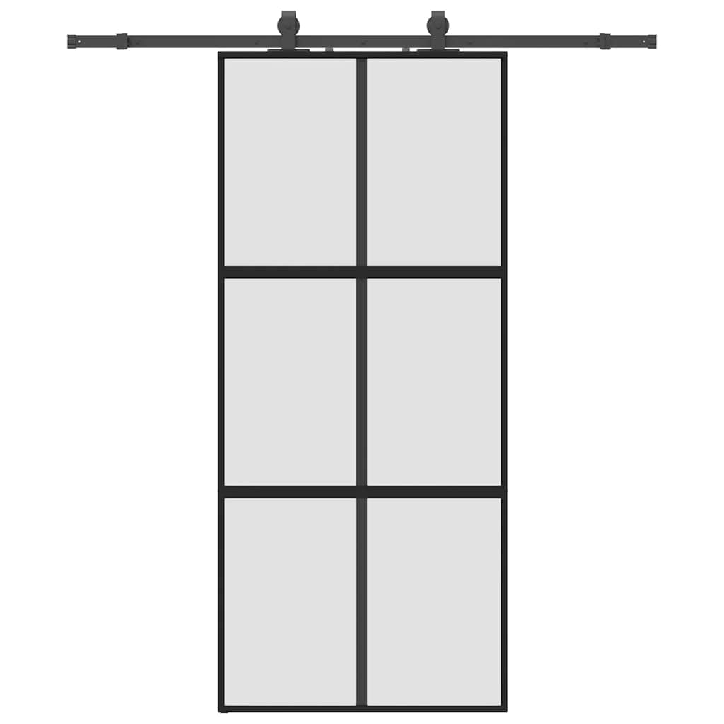 Schuifdeur met beslagset 90x205 cm gehard glas zwart