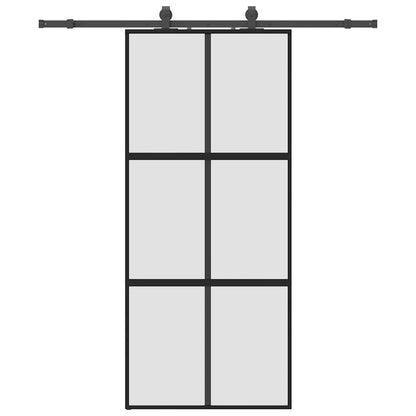 Schuifdeur met beslagset 90x205 cm gehard glas zwart