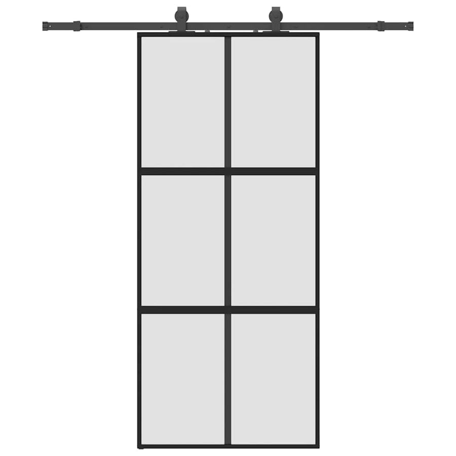 Schuifdeur met beslagset 90x205 cm gehard glas zwart