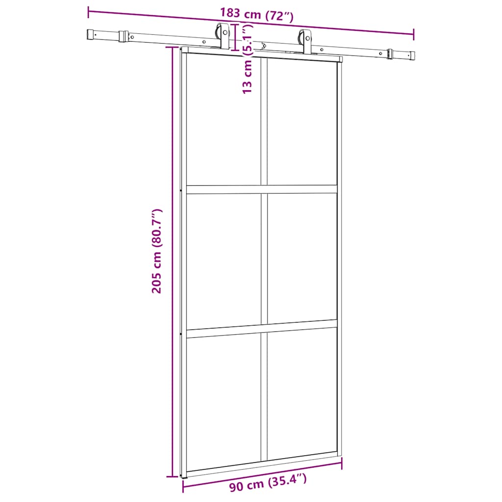 Schuifdeur met beslagset 90x205 cm gehard glas zwart