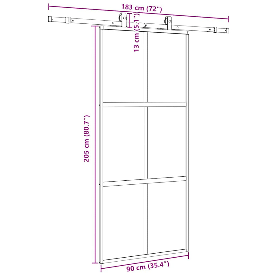 Schuifdeur met beslagset 90x205 cm gehard glas zwart