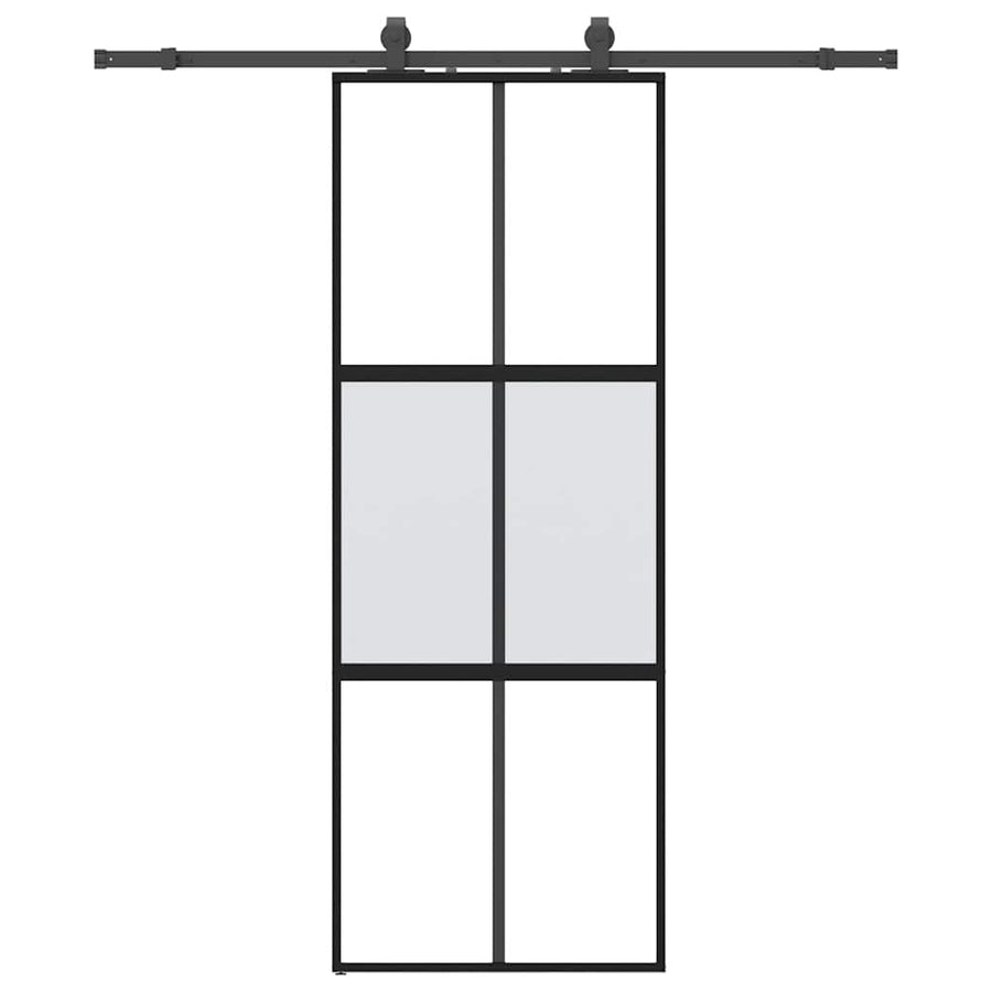 Schuifdeur met beslagset 76x205 cm gehard glas zwart