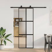 Schuifdeur 76x205 cm gehard glas zwart met beslagset