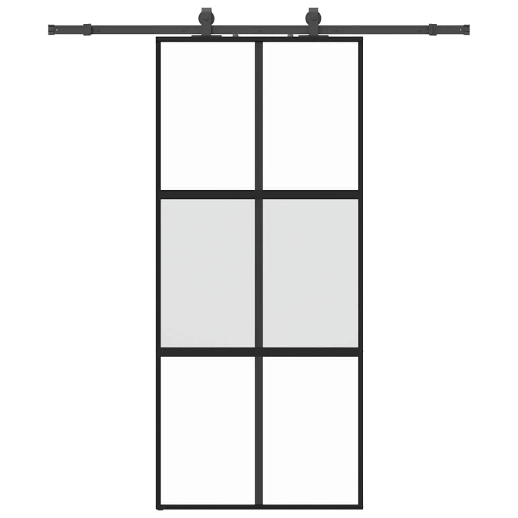 Schuifdeur met beslagset 90x205 cm gehard glas zwart
