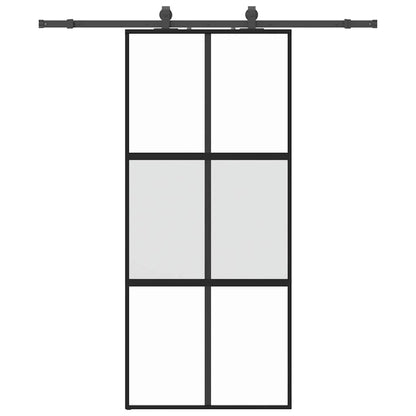 Schuifdeur met beslagset 90x205 cm gehard glas zwart