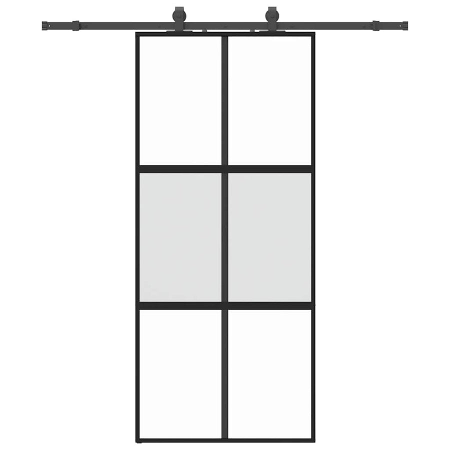 Schuifdeur met beslagset 90x205 cm gehard glas zwart
