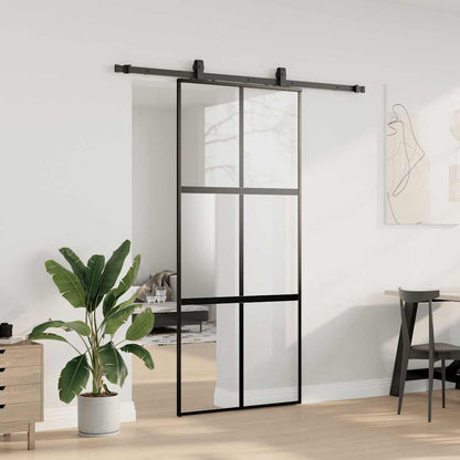 Schuifdeur met beslagset 90x205 cm gehard glas zwart