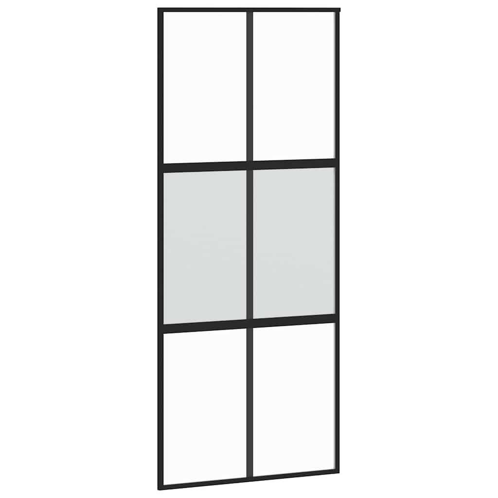 Schuifdeur met beslagset 90x205 cm gehard glas zwart