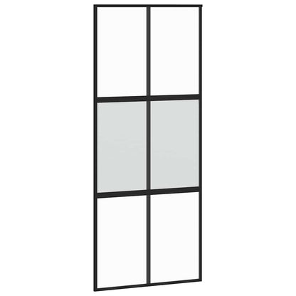 Schuifdeur met beslagset 90x205 cm gehard glas zwart