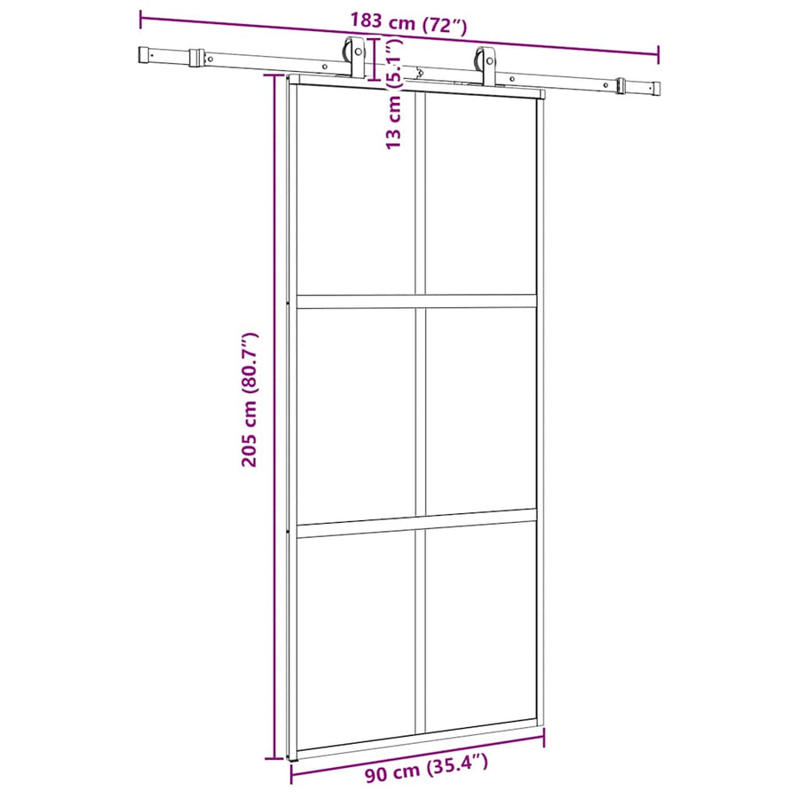Schuifdeur met beslagset 90x205 cm gehard glas zwart