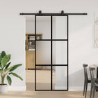 Sliding door with hardware set 90x205 cm tempered glass black