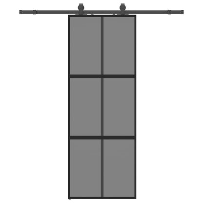 Schuifdeur met beslagset 76x205 cm gehard glas zwart