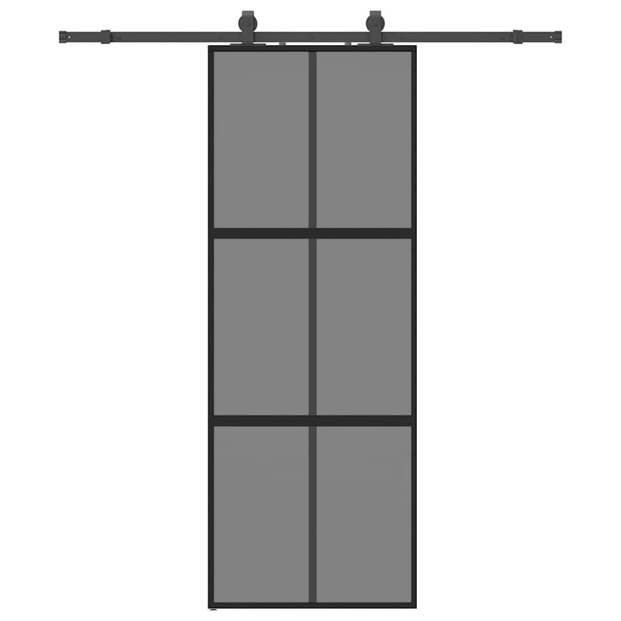Schuifdeur met beslagset 76x205 cm gehard glas zwart