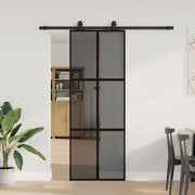 Schuifdeur 76x205 cm gehard glas zwart met beslagset